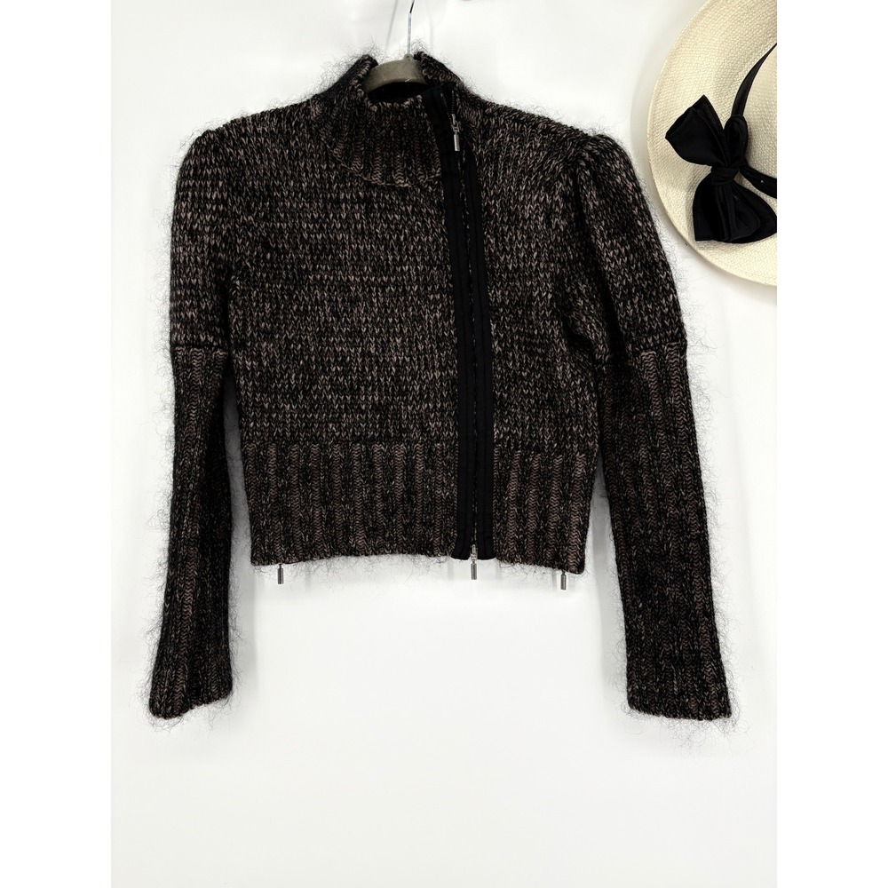 Sand Copenhagen Sm‎ Luxury Mohair Blend Zip Cardigan Sweater Mock Neck Brown Blk